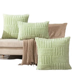 coussins décoratifs modernes texture duveteuse motifs rectangles couleurs vert menthe beige rose blanc gris
