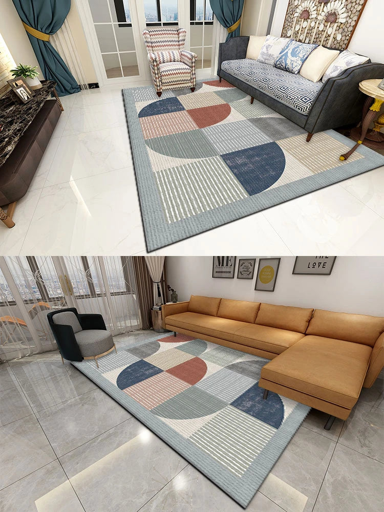 tapis géométrique moderne bleu clair gris rectangle polyester antidérapant durableextérieur chambre sdb commercialisée