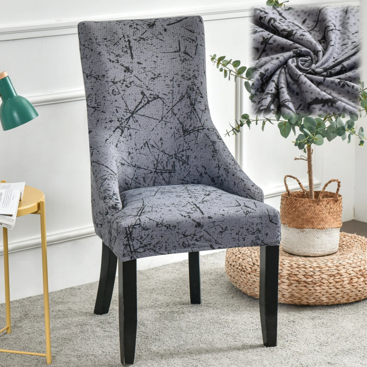 housse chaise velours extensible imprimé floral fauteuil salle manger moderne décoration