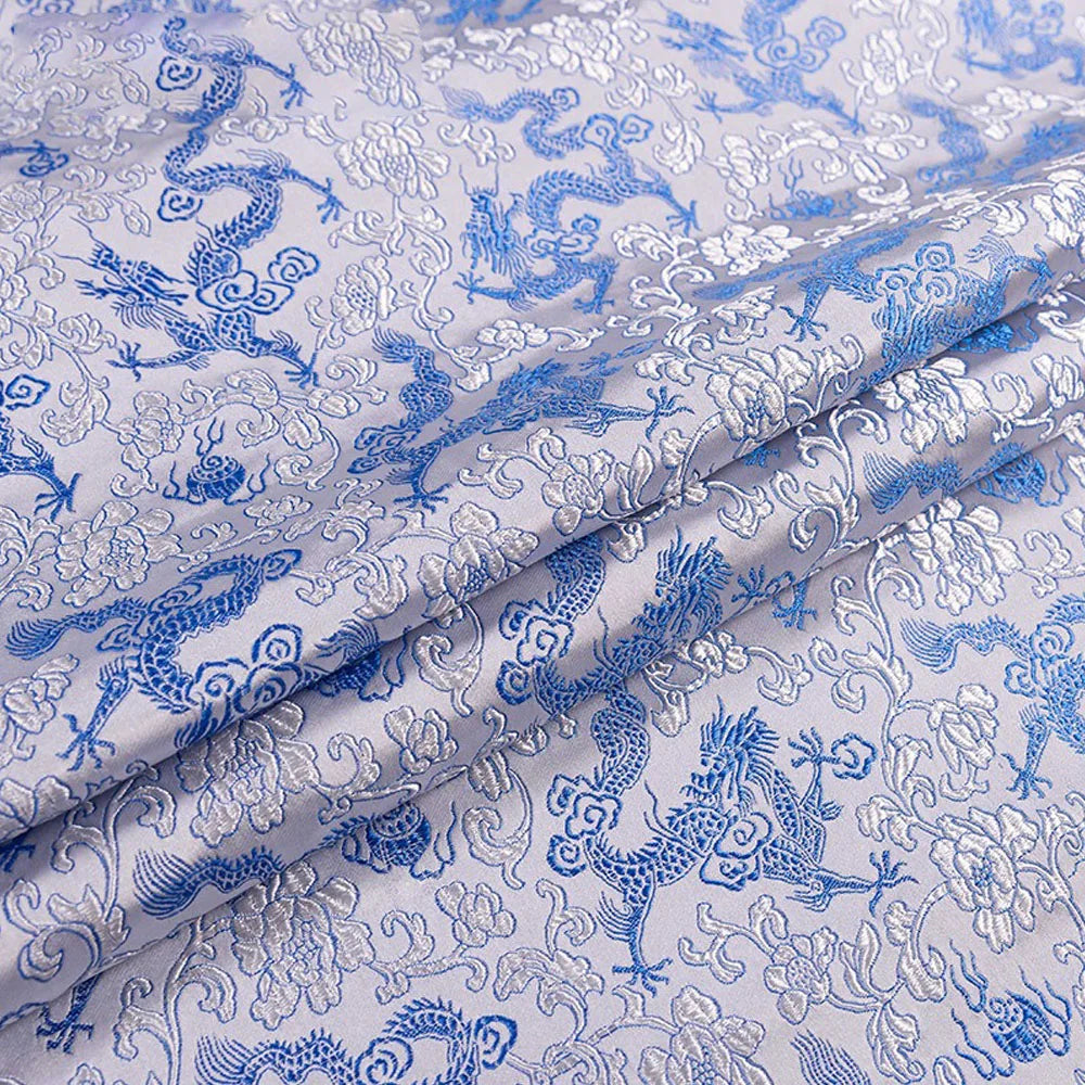 tissu brodé dragon nuages jaune rouge violet bleu noir traditionnel élégant couture bricolage artisanat