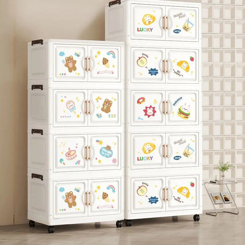 organisateur vêtements armoire tiroirs dessins animés ours lapins moderne blanc roulettes pliable chambre salon