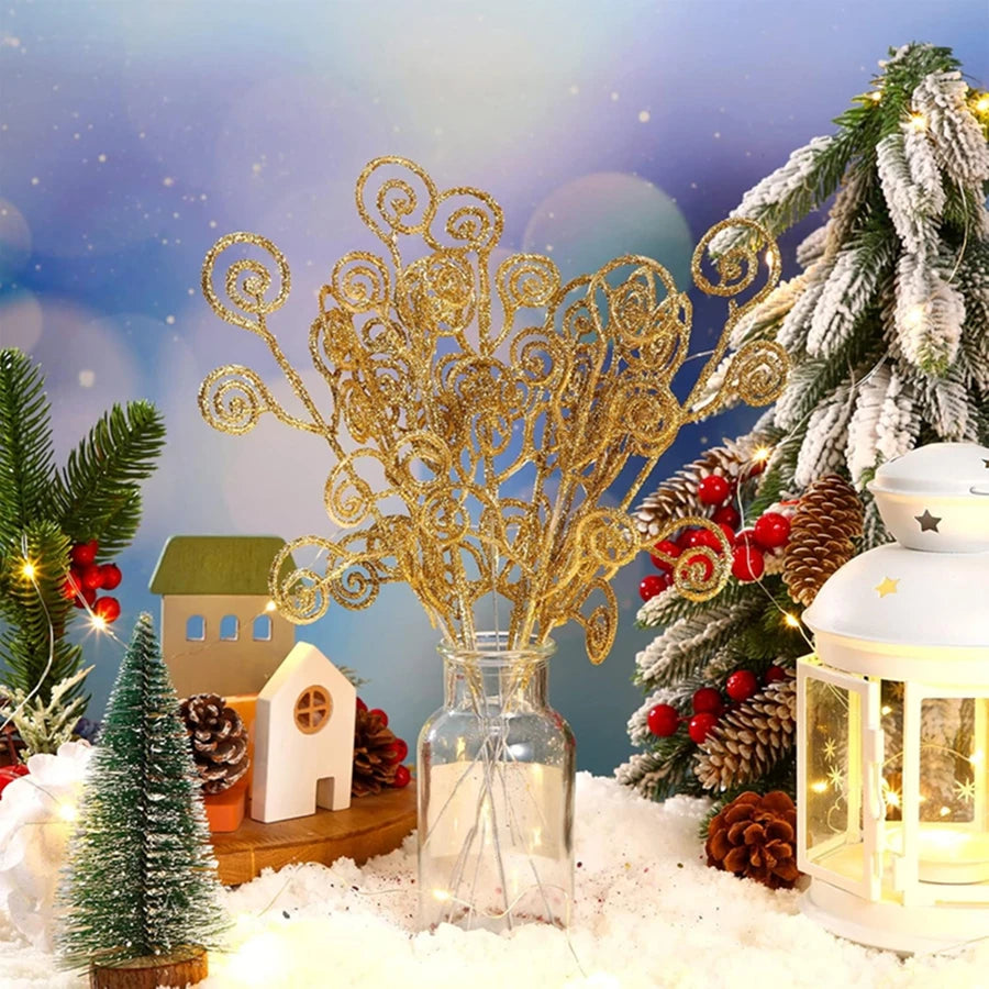 bouquet artificiel rouge doré extérieur décoration noël branches vertes guirlande lumineuse festive spirales brillantes