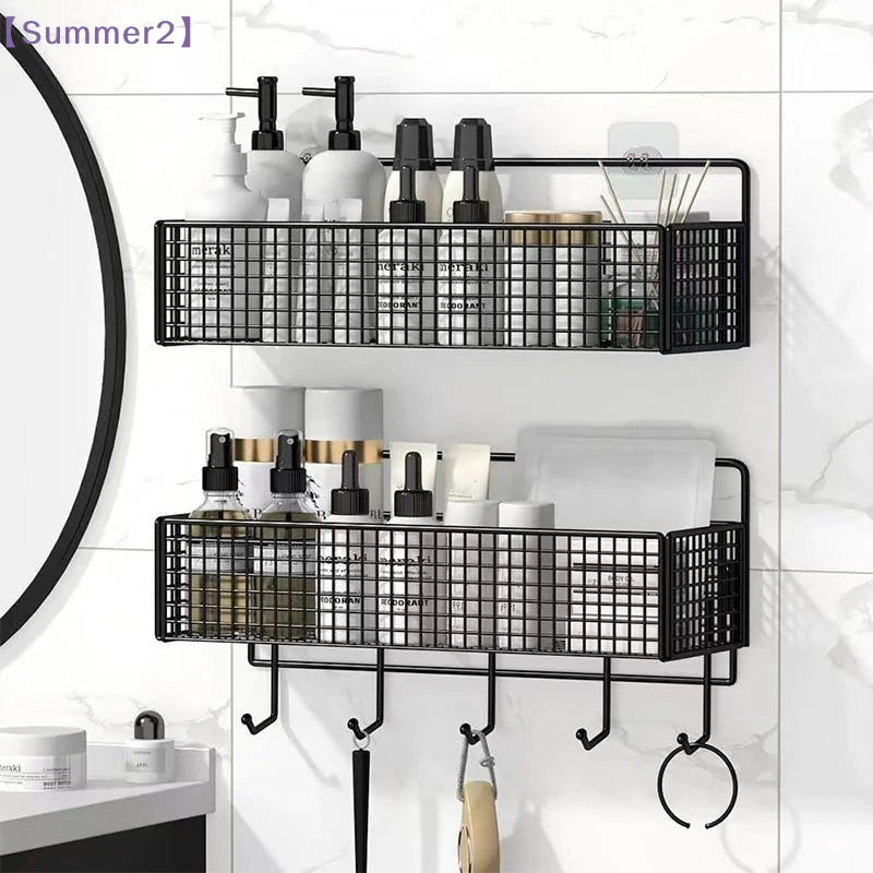 étagère salle bain moderne noir maille métallique étagères crochets pince serviettes adhésive facile