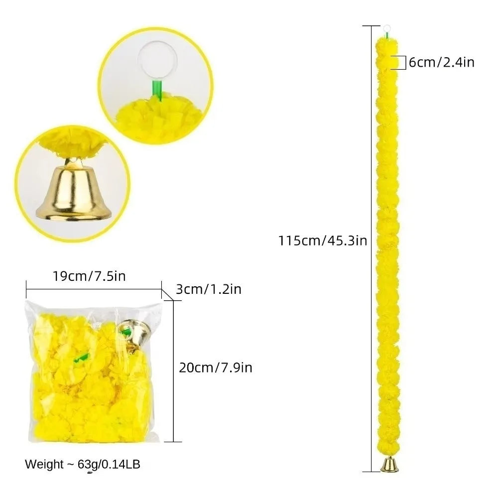 guirlandes decoratives fleurs marigolds jaune orange rouge decoration diwali festif traditionnel