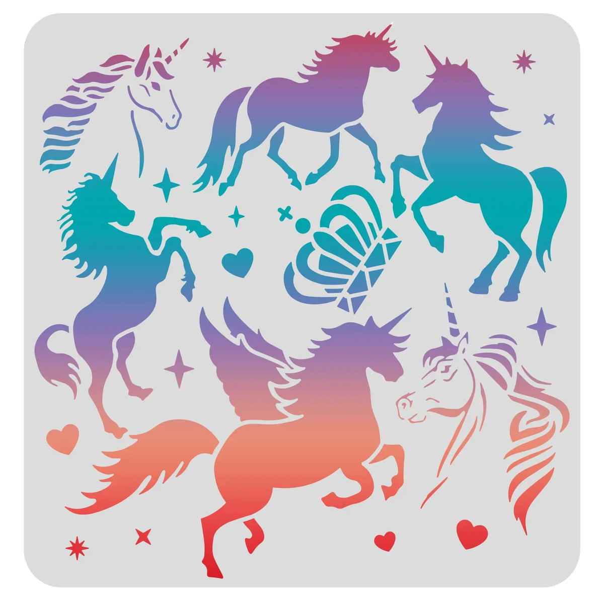 Stencil multicolore licorne artistique coeurs étoiles opaques peinture mur sol meubles