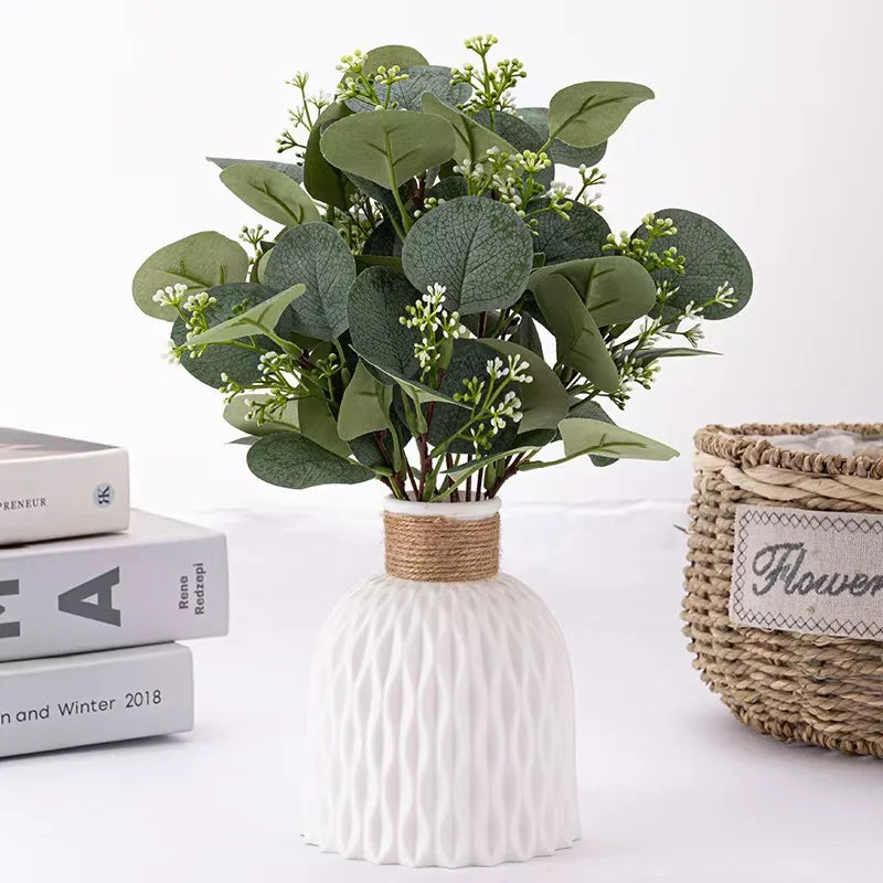 vase décoration moderne blanc rayures verticales opalescent ruban jute fleurs artificielles