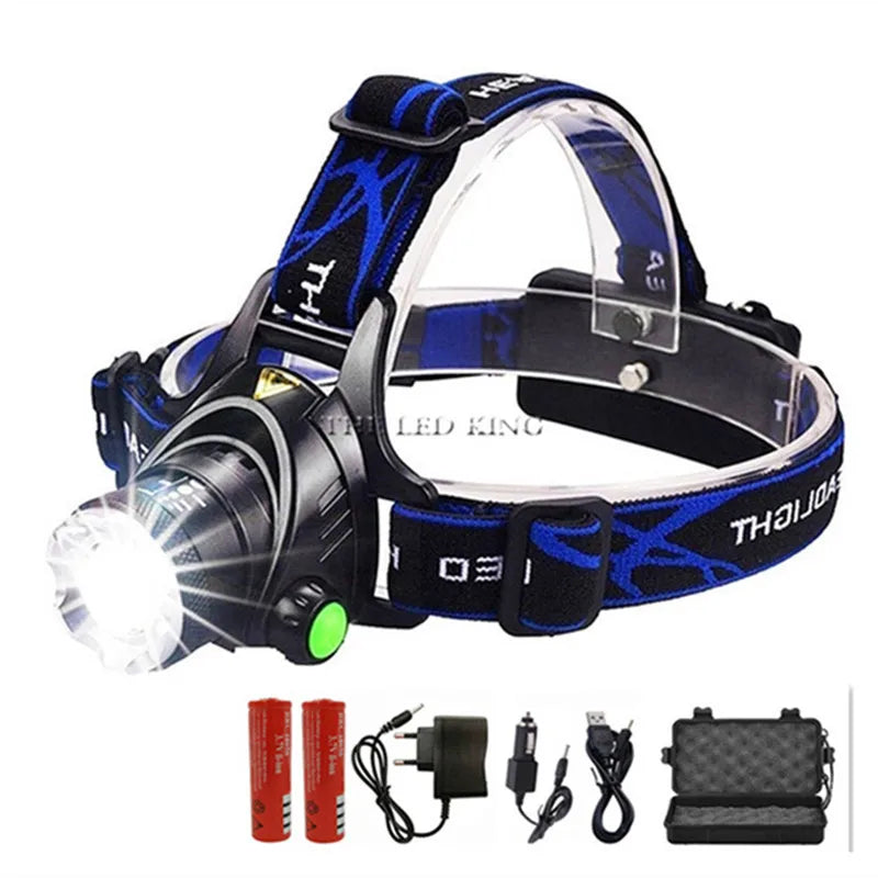 lampe frontale led 30w bleu noir 180deg clip camping pêche