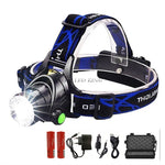 lampe frontale led 30w bleu noir 180deg clip camping pêche