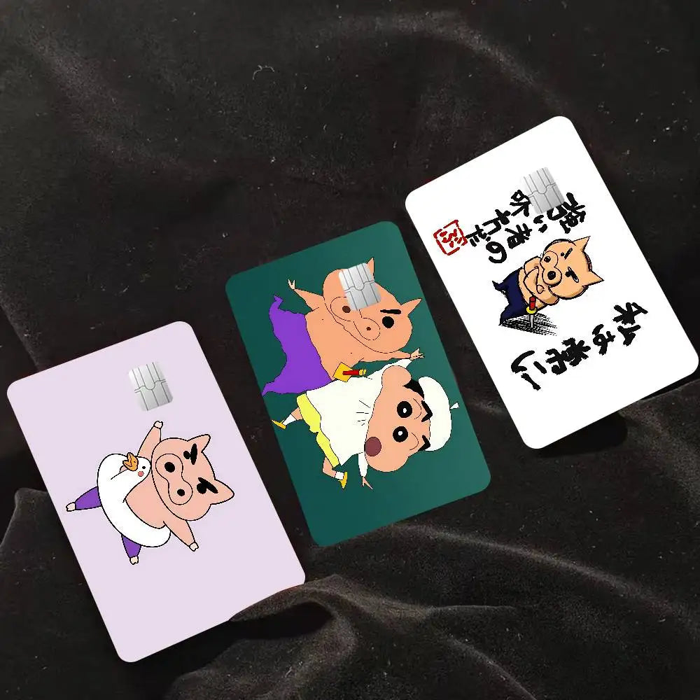 autocollants protection cartes bancaires dessins animés personnages porc oiseau violet vert blanc illustration