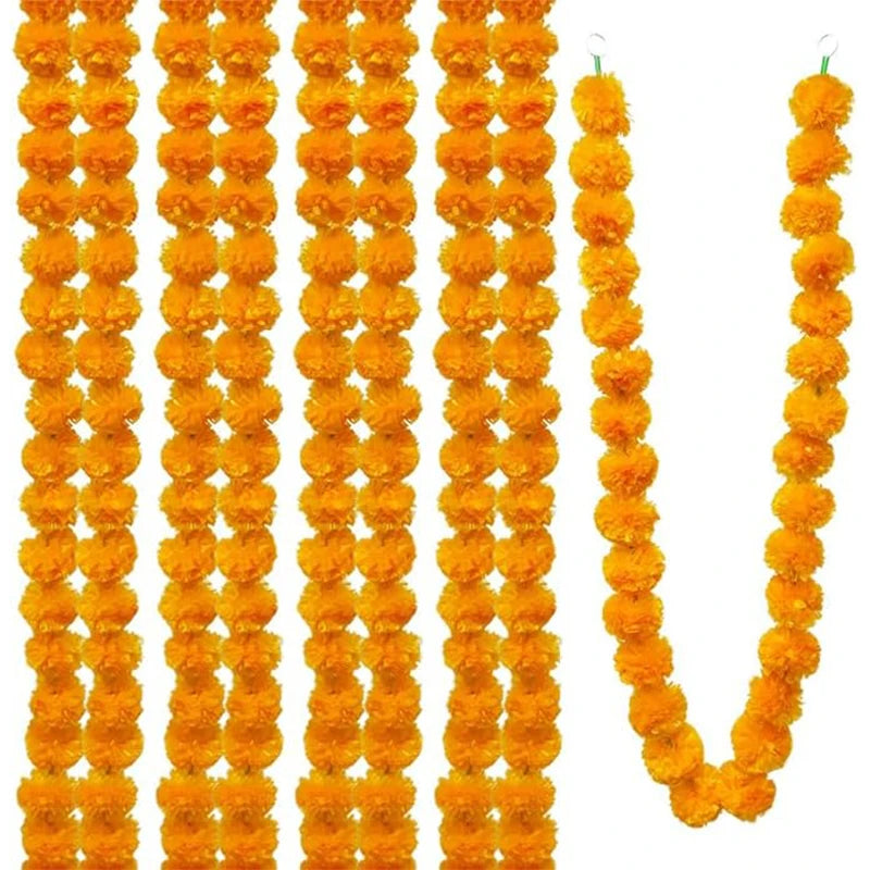 guirlande florale traditionnelle festive 150cm orange pompons intérieur mariage chandelles crâne verre