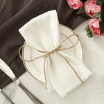 lot dix serviettes table coton beige clair franges rustiques mariage décoration chic maison