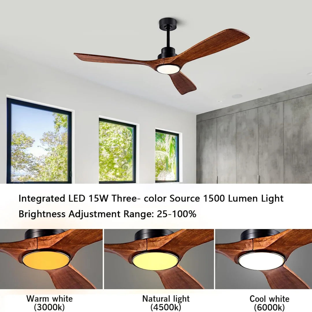 ventilateur bois noir led télécommande 6vitesses lumiere réglable moderne minimaliste