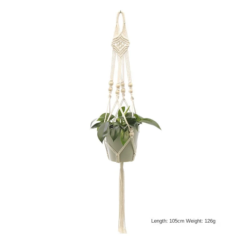 support plante suspendue macramé blanc artisanal anneaux métalliques pot inclusion 90cm 105cm 155cm