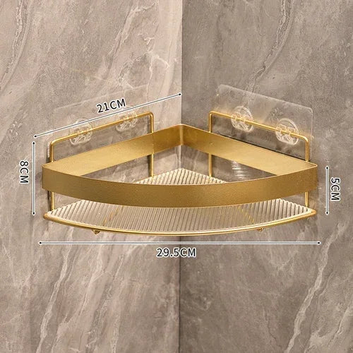 étagère salle bain dorée grille métal moderne fixée suction rangement produits toilette crochet
