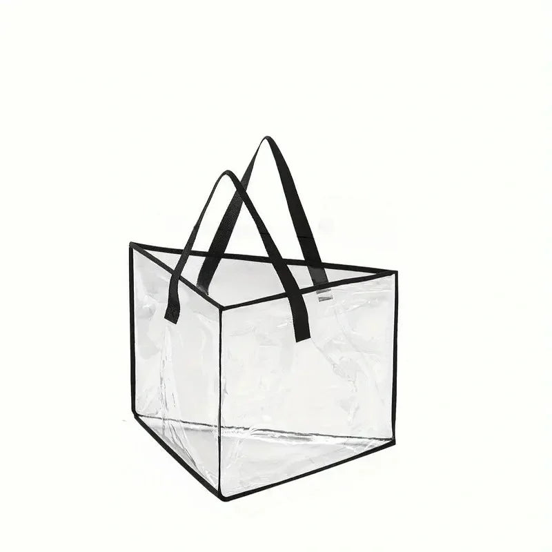 sac rangement transparent multi usages poignées noires vêtements moderne pratique