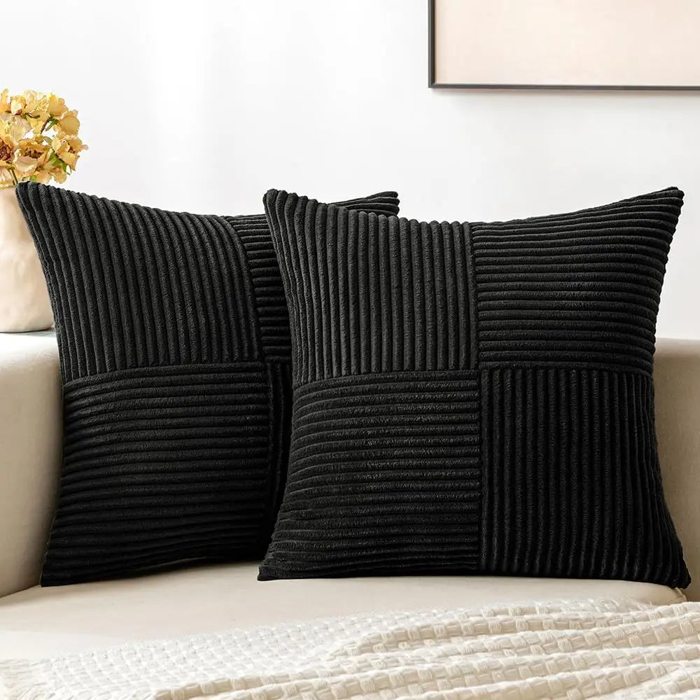housses coussin polyester coton rayures moderne noir zip lit