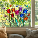 vitrail art nouveau tulipes papillons adhésif opaque multicolore décoration fenêtre