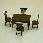 miniature table noire chaises rustiques assiettes nourriture marmite animal peluche traditionnelle deco jouet