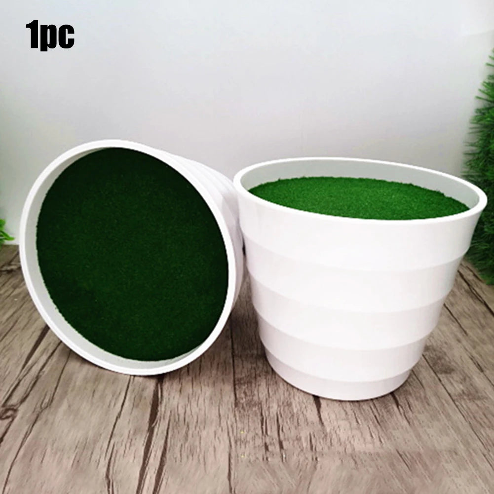 pot fleurs blanc gazon synthétique motif ondulé moderne decoration jardin plastique blanc vert foncé