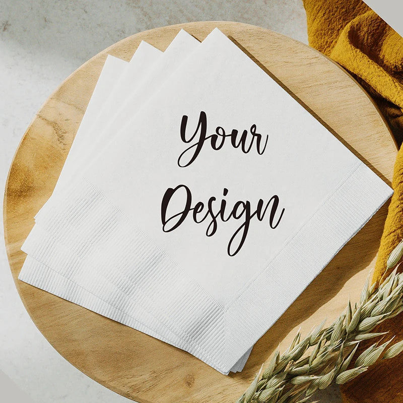 serviettes papier mariage fiançailles blanc imprimé minimaliste élégant plissé 50 pièces occasionnelle festive