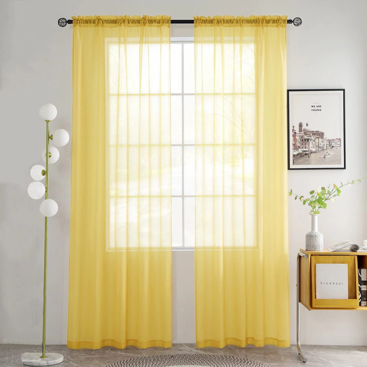 rideau jaune tulle moderne fenêtre translucent épuré poche tringle
