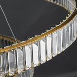 suspension lumineuse moderne or transparent cristaux led télécommande élégante salon chambre