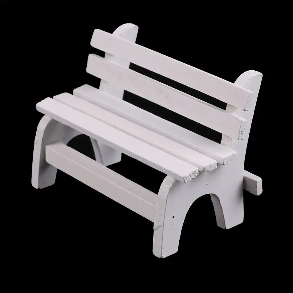 mini banc bois blanc simple décoration intérieure artisanal pastoral miniature jardin figuration