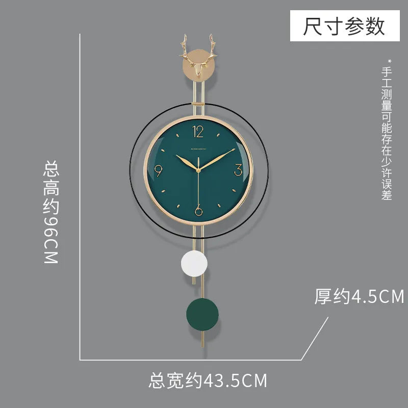horloge murale moderne or boisée tête cerf suspension décorative vert blanc chambre verte