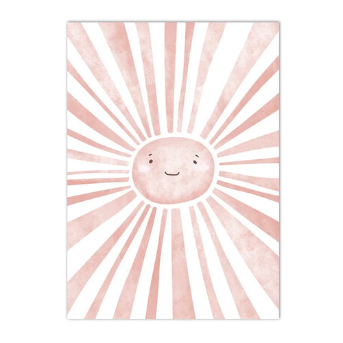 lot affiches murales cadre bois doré fleurs arc ciel soleil chambre enfant fille rose