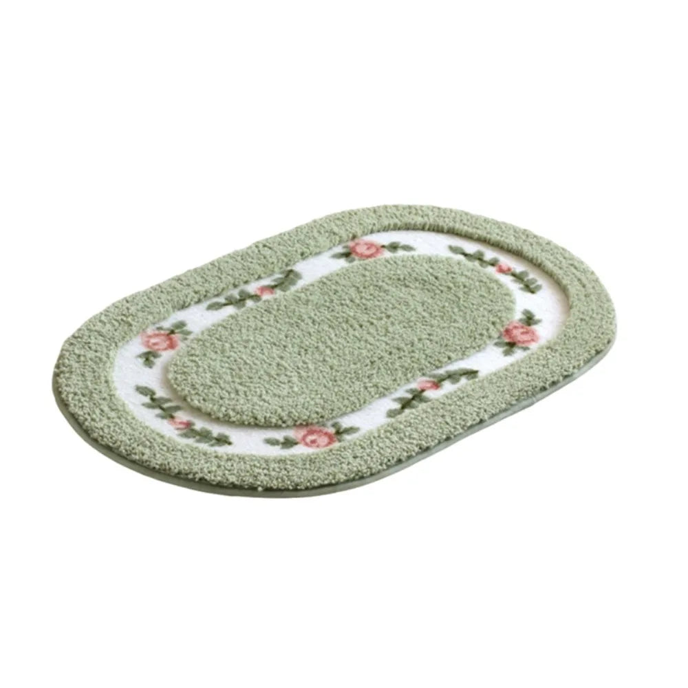tapis ovale fleurs roses classique antidérapant rouge vert bleu clair