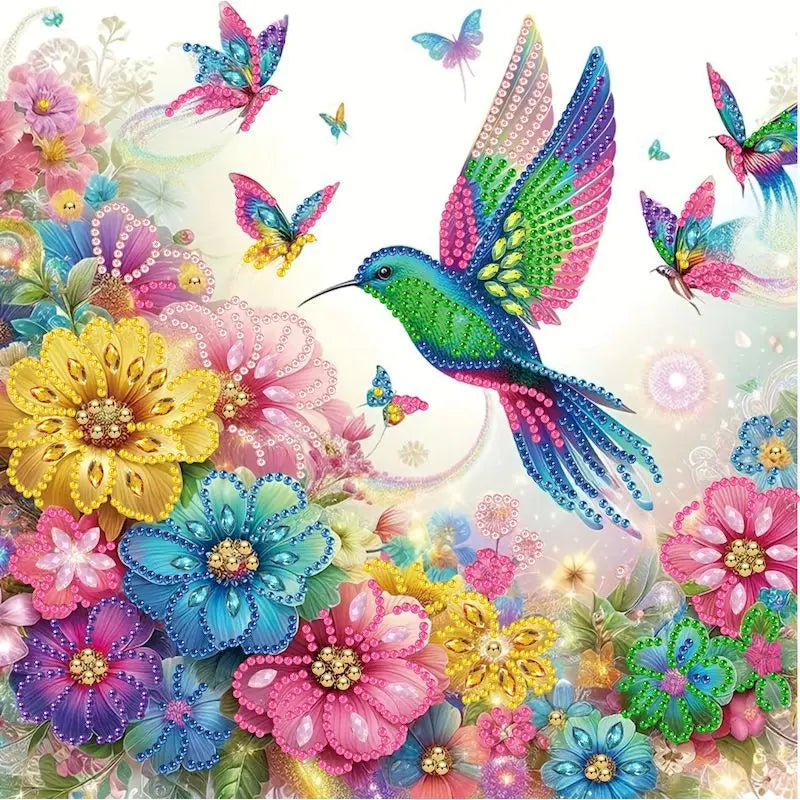 tableau diamants oiseaux fleurs multicolore moderne décoration murale adhésif création artisanale 30x30cm
