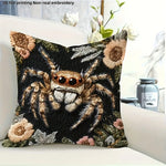 housse coussin araignée fleurs moderne polyester noir beige blanc 45x45cm