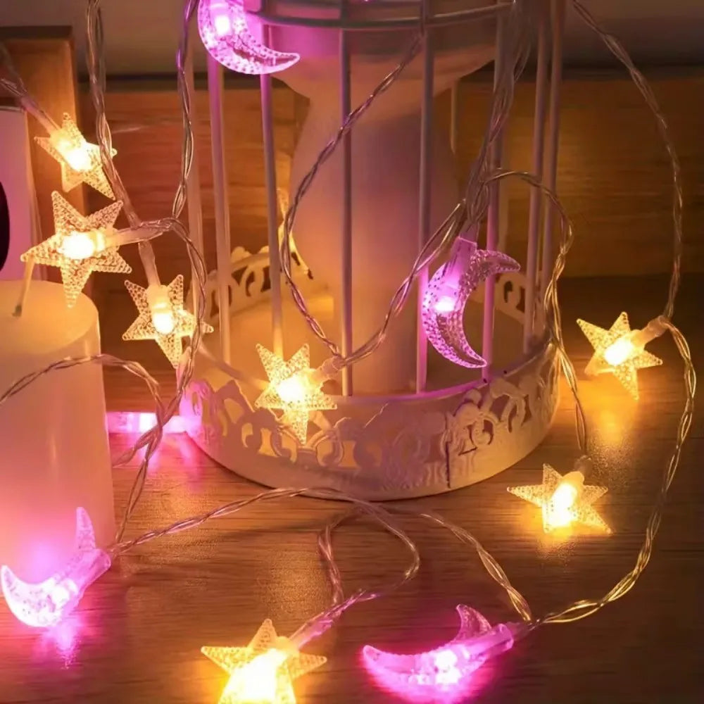 guirlande lumineuse lunes étoiles violet doré décoration chambre salon fêtes vacances 3v batterie led