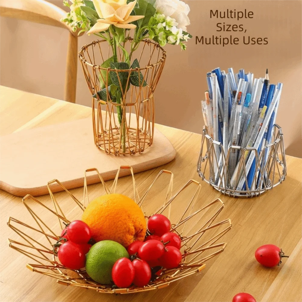panier métal or argent multiple utilisation moderne minimaliste rechargeable extensible dessert
