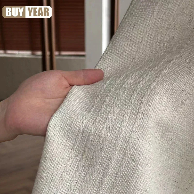 rideau moderne polyester beige discret motif filé occlusion légère salon chambre