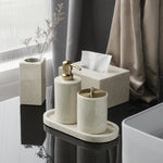 ensemble salle bain marbre blanc doré plateau distributeur savon accessoires