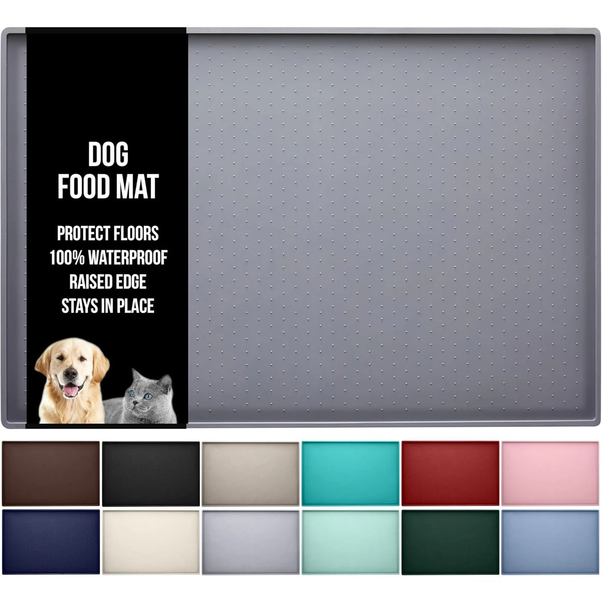 tapis silicone gris nourriture chien chat antidérapant rebord points relief