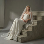voile mariée blanc dentelle opaque élégant romantique femme occasion formelle classic ivory white black