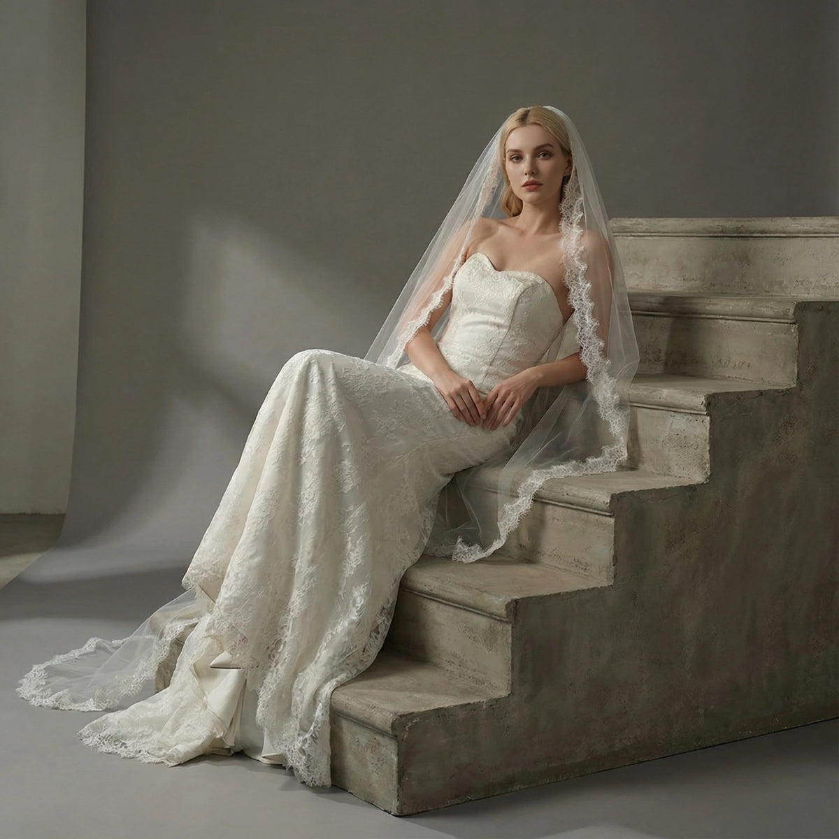 voile mariée blanc dentelle opaque élégant romantique femme occasion formelle classic ivory white black