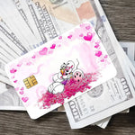 cartes bancaires personnalisées dessin animé souris coeurs papillons fleurs blanc rose vert jaune