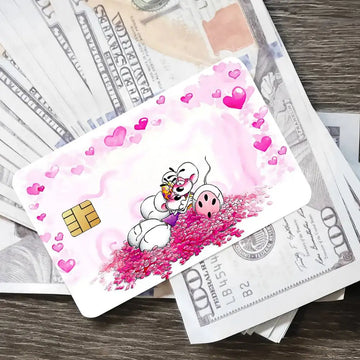 cartes bancaires personnalisées dessin animé souris coeurs papillons fleurs blanc rose vert jaune