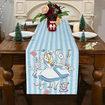 nappe polyester alice pays merveilles rayures bleues motif lapin cartes jouer décoration intérieur festive