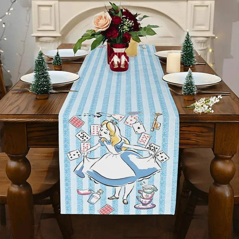 nappe polyester alice pays merveilles rayures bleues motif lapin cartes jouer décoration intérieur festive