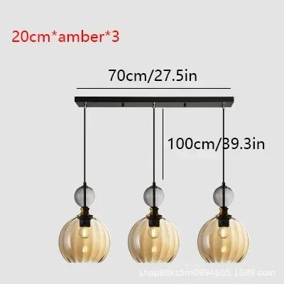 Lampes suspendues verre coloré moderne bleu rose ambre translucides chambre vertical