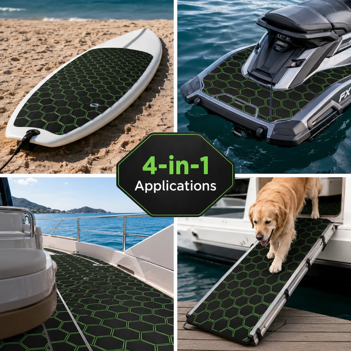tapis sol mousse eva hexagon noir vert moderne antidérapant adhésif camping surf
