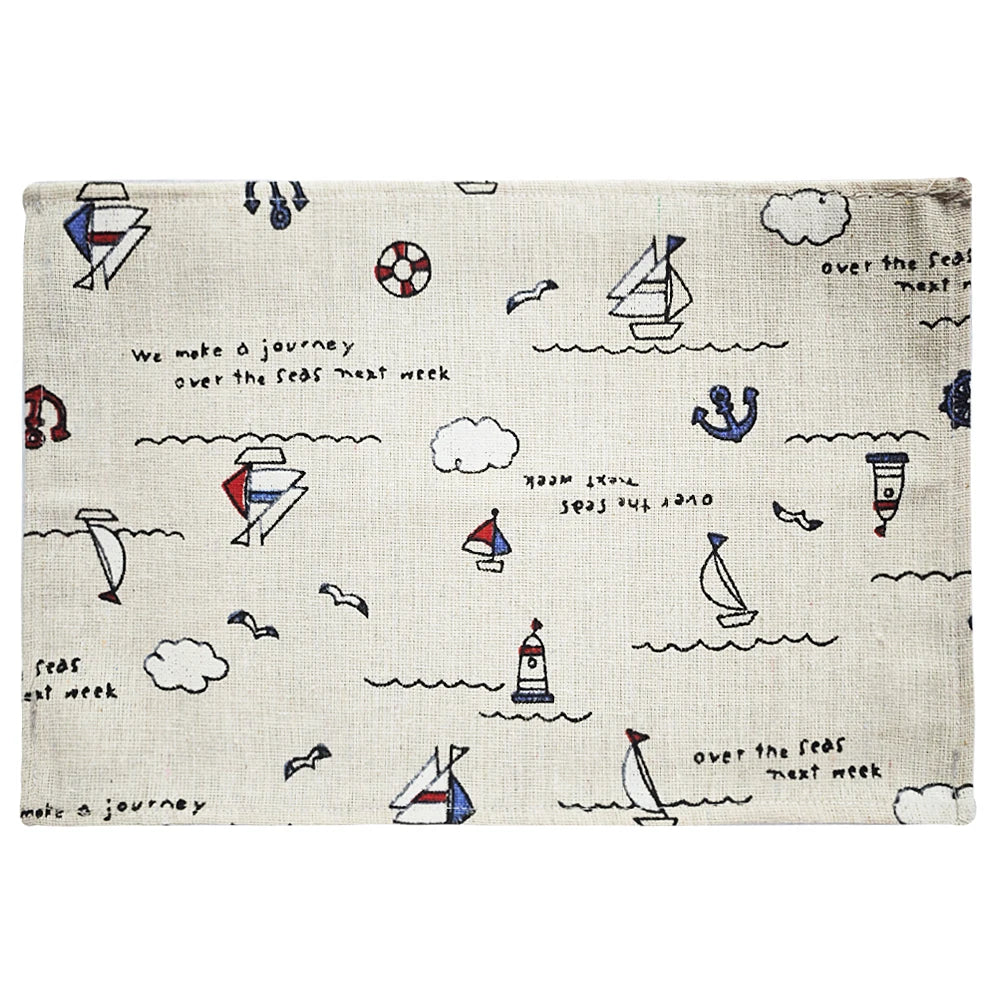 serviettes table tissu coton polyester motif océan poisson sirène marine moderne bleu