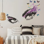sticker mural yeux stylisés adhésif pvc résistant eau moderne artistique noir violet bleu rose
