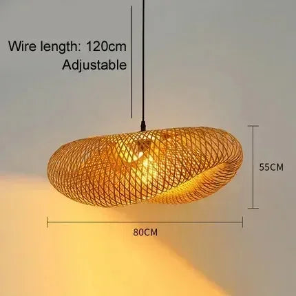 lampe suspendue bambou tressée moderne salon chambre led naturelle artisanale 60 80 cm