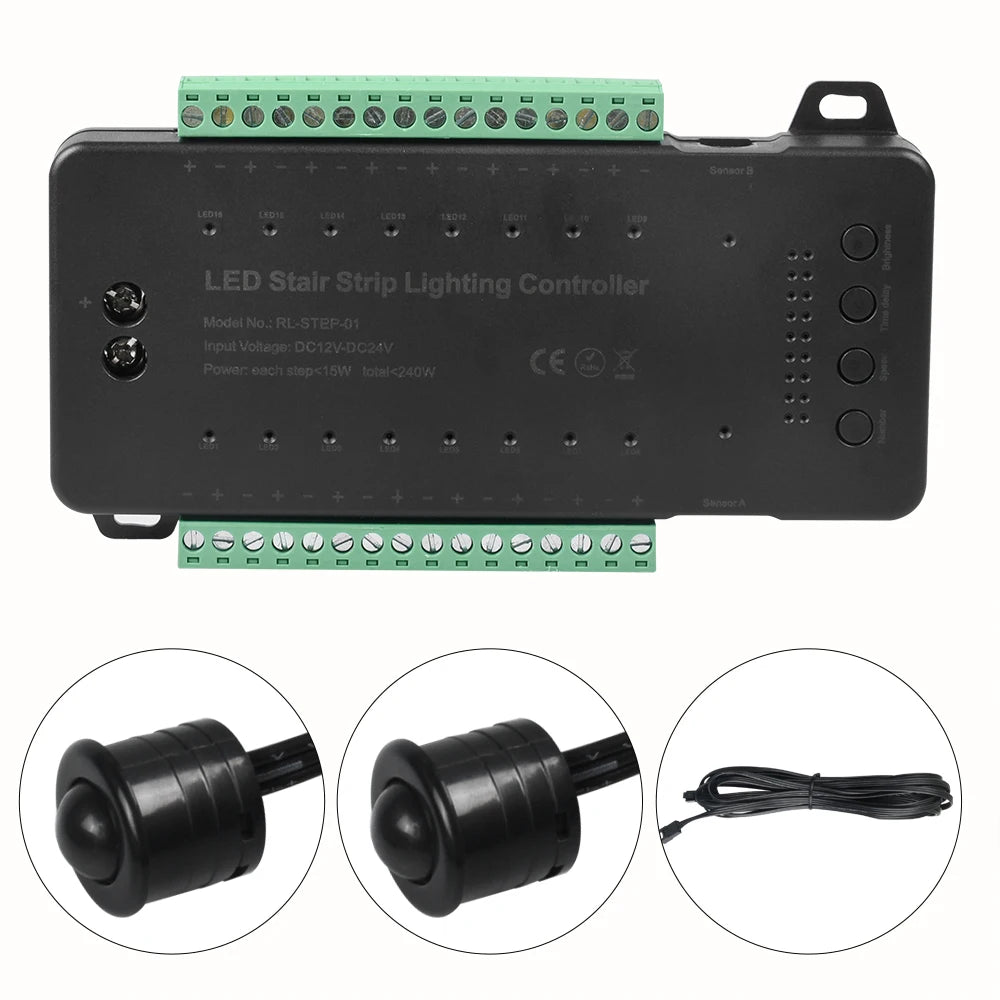 contrôleur led escalier pIR motion sensor télécommande câbles modernes 12v 24v
