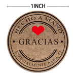 étiquettes autocollantes vintage cœur rouge HECHO MANO ESPAGNE GRACIAS artisanales marron clair